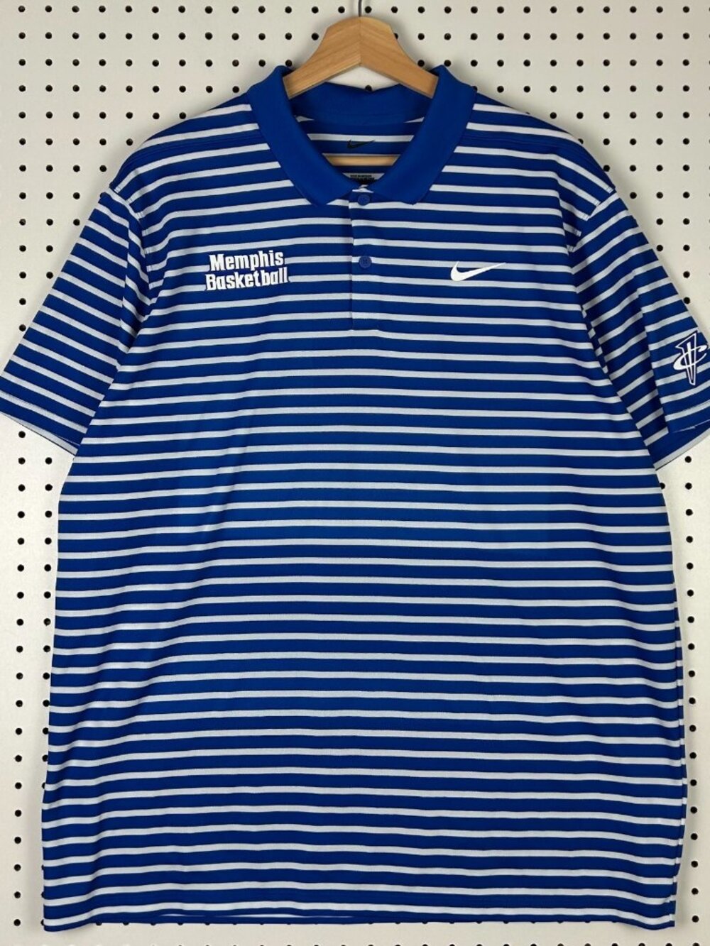 Nike‎ 1 Cent Memphis Tigers Polo XL Striped Blue White Basketball Penny Hardaway